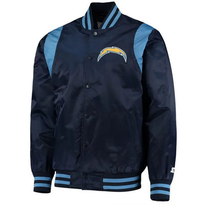Los Angeles Chargers The Prime Full-Snap Varsity Blue Satin Men's Bomber Jacket