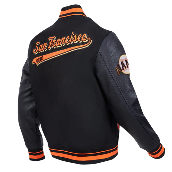 San Francisco Giants Script Tail Black Wool & Leather Sleeves Varsity Men's Jacket