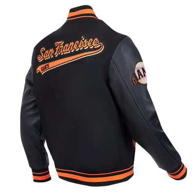 San Francisco Giants Script Tail Black Wool & Leather Sleeves Varsity Men's Jacket