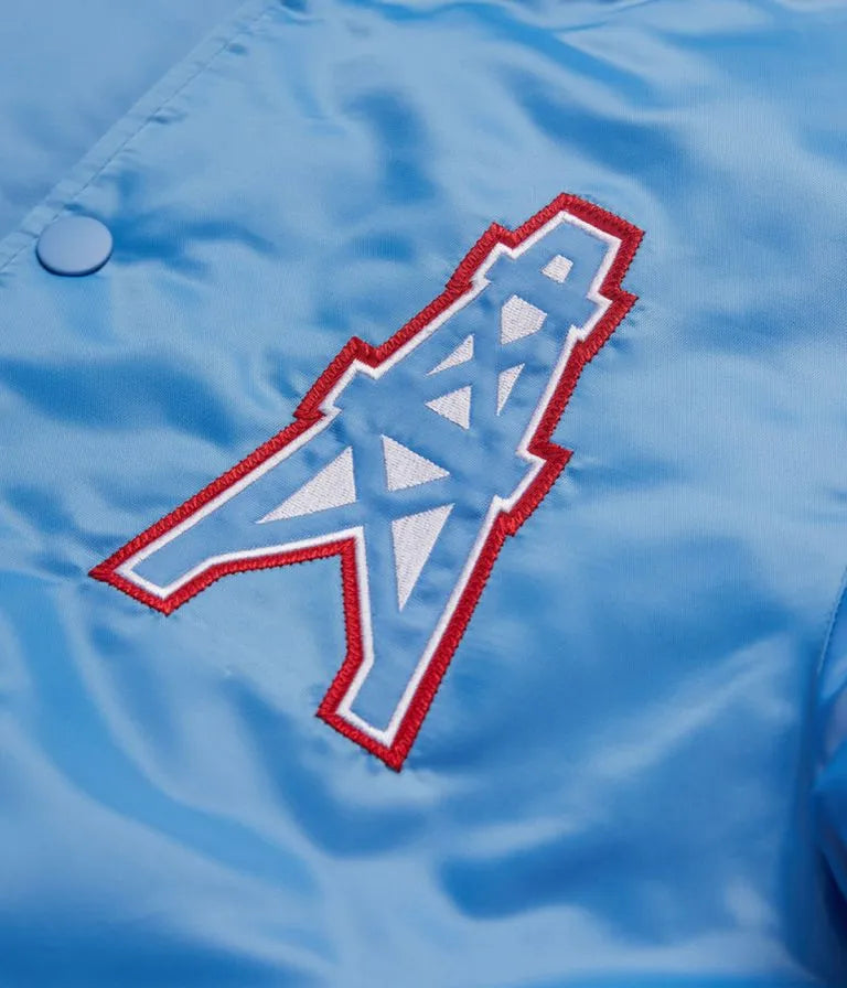 Houston Oilers Full-Snap Varsity Light Blue Satin Men's Bomber Jacket