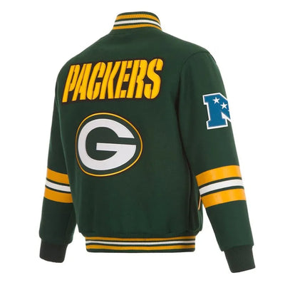 Green Bay Packers Striped Varsity Full-Zip Green All Wool Men's Jacket