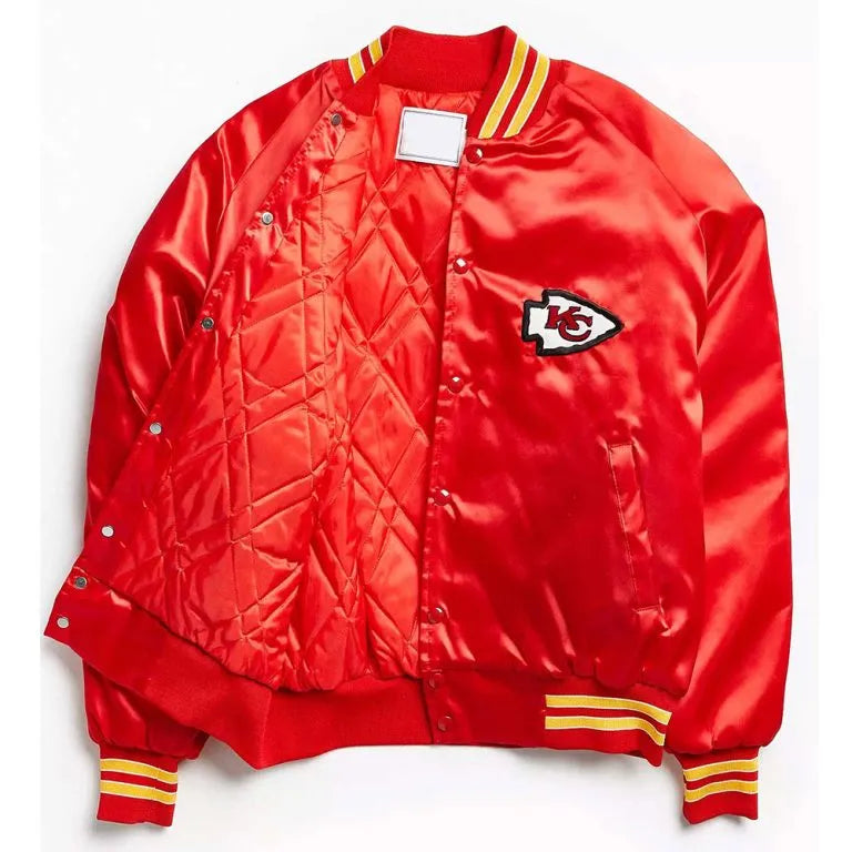 Kansas City Chiefs Full-Snap Varsity Red Satin Men's Bomber Jacket