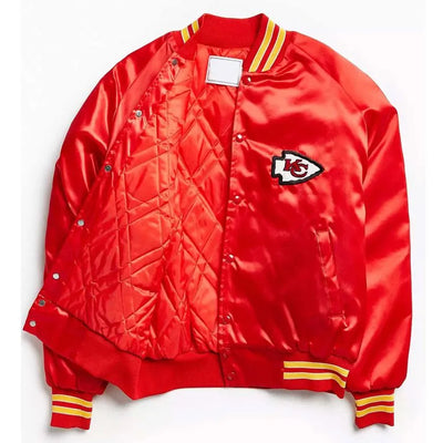Kansas City Chiefs Full-Snap Varsity Red Satin Men's Bomber Jacket