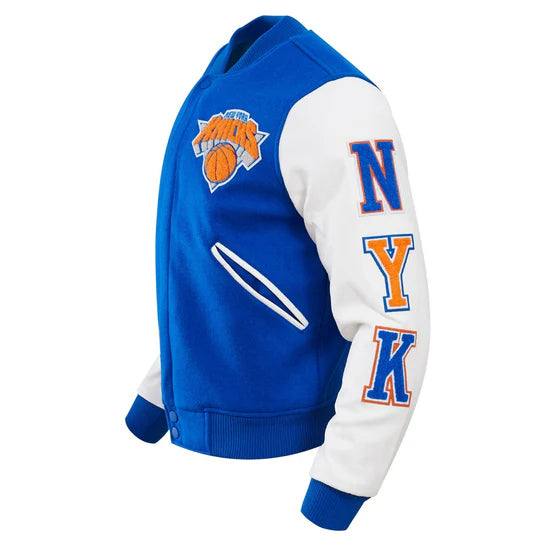 New York Knicks Varsity Royal Blue Wool & White Genuine Leather Sleeves Men's Letterman Jacket