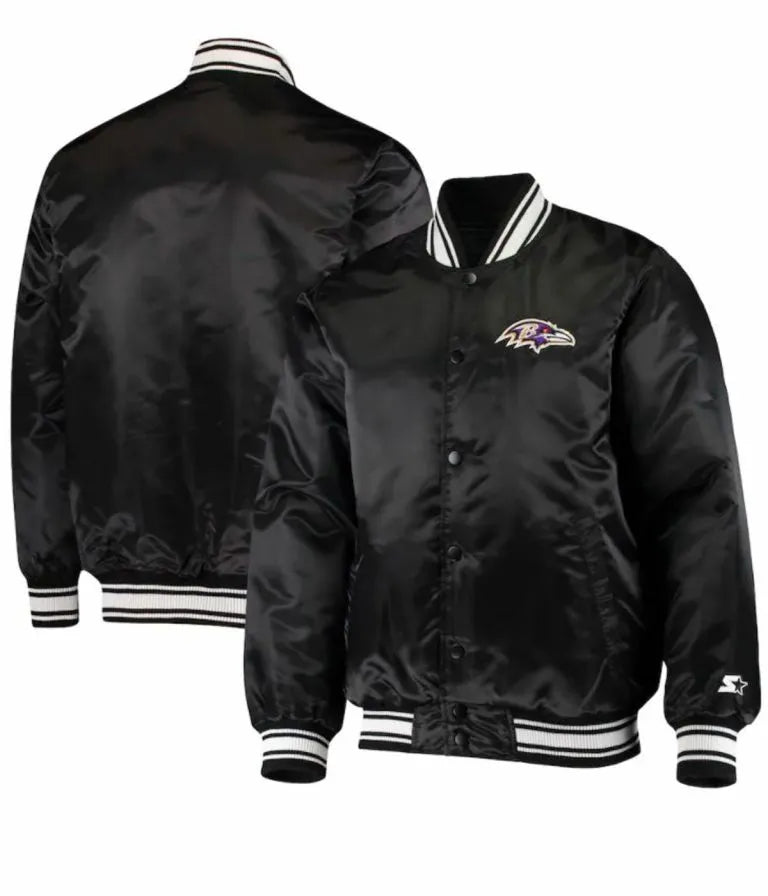 Baltimore Ravens Full-Snap Varsity Black Satin Men's Bomber Jacket