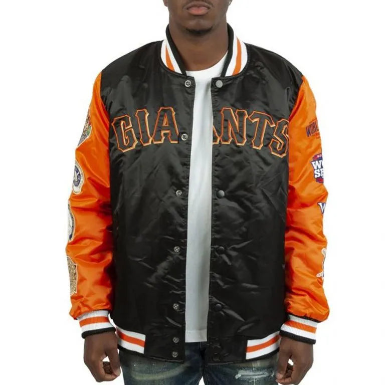 San Francisco Giants Champs Patches Orange/Black Full-Snap Satin Men's Jacket