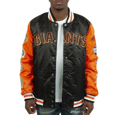 San Francisco Giants Champs Patches Orange/Black Full-Snap Satin Men's Jacket