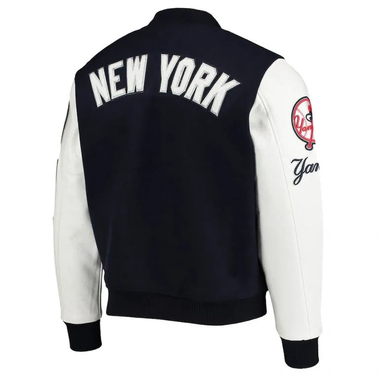 New York Yankees Logo Navy Blue Wool & White Leather Varsity Men's Jacket