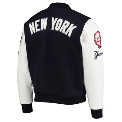 New York Yankees Logo Navy Blue Wool & White Leather Varsity Men's Jacket