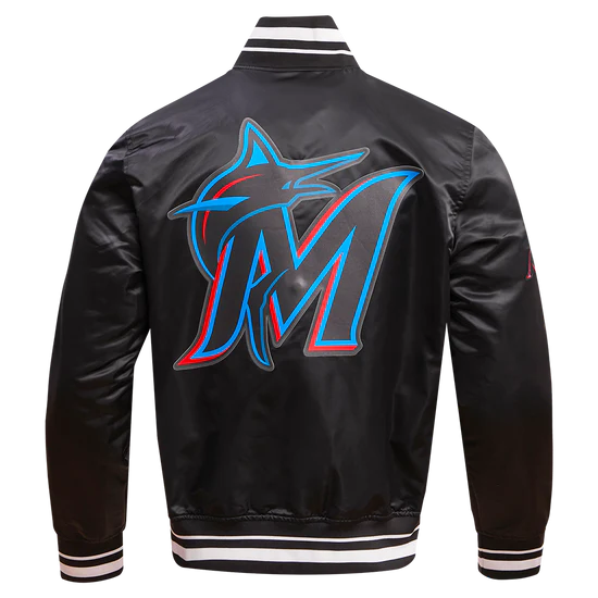 Miami Marlins Black Satin Varsity Full-Snap Men's Jacket