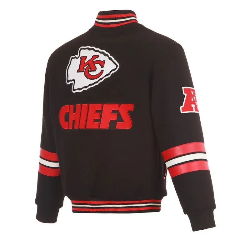 Kansas City Chiefs Striped All Black Wool Men's Varsity Letterman Jacket
