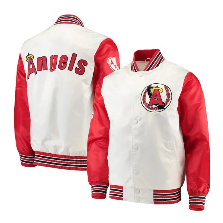 Los Angeles Angels The Legend Full- Snap White/Red Satin Men's Jacket
