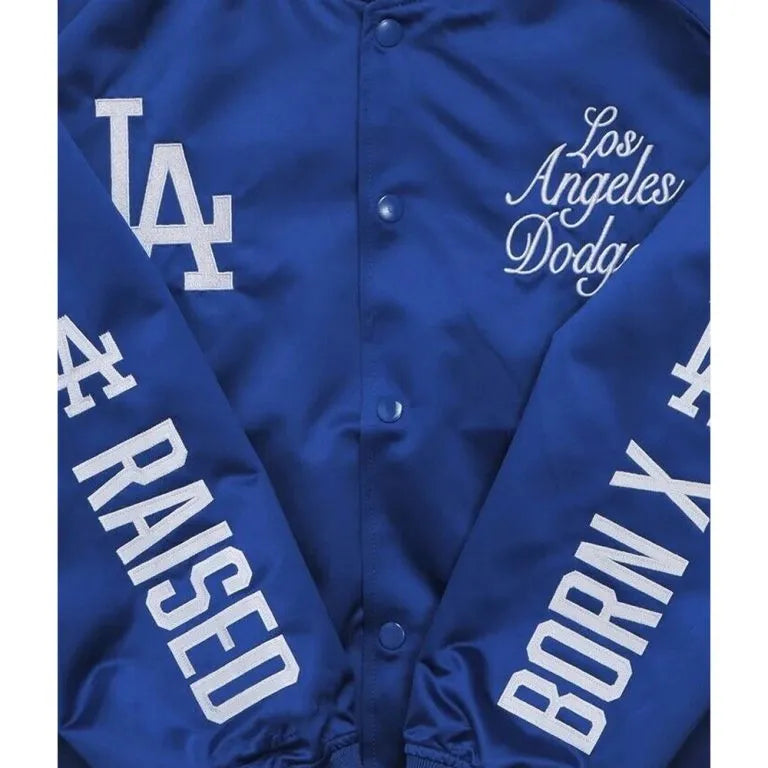 LA Dodgers Born Raised Post Season Blue Full-Snap Satin Men's Jacket