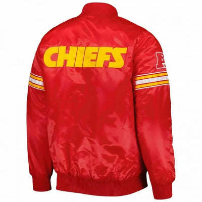 Kansas City Chiefs Full-Snap Varsity Red Satin Men's Bomber Jacket