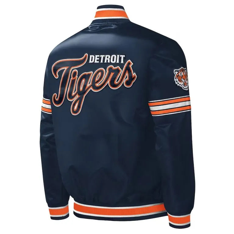 Detroit Tigers Midfield Navy Blue Satin Full-Snap Varsity Men's Jacket