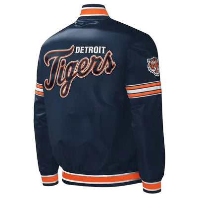 Detroit Tigers Midfield Navy Blue Satin Full-Snap Varsity Men's Jacket