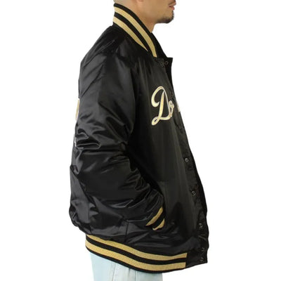 Los Angeles Dodgers Gold Patches Black Satin Full-Snap Men's Jacket