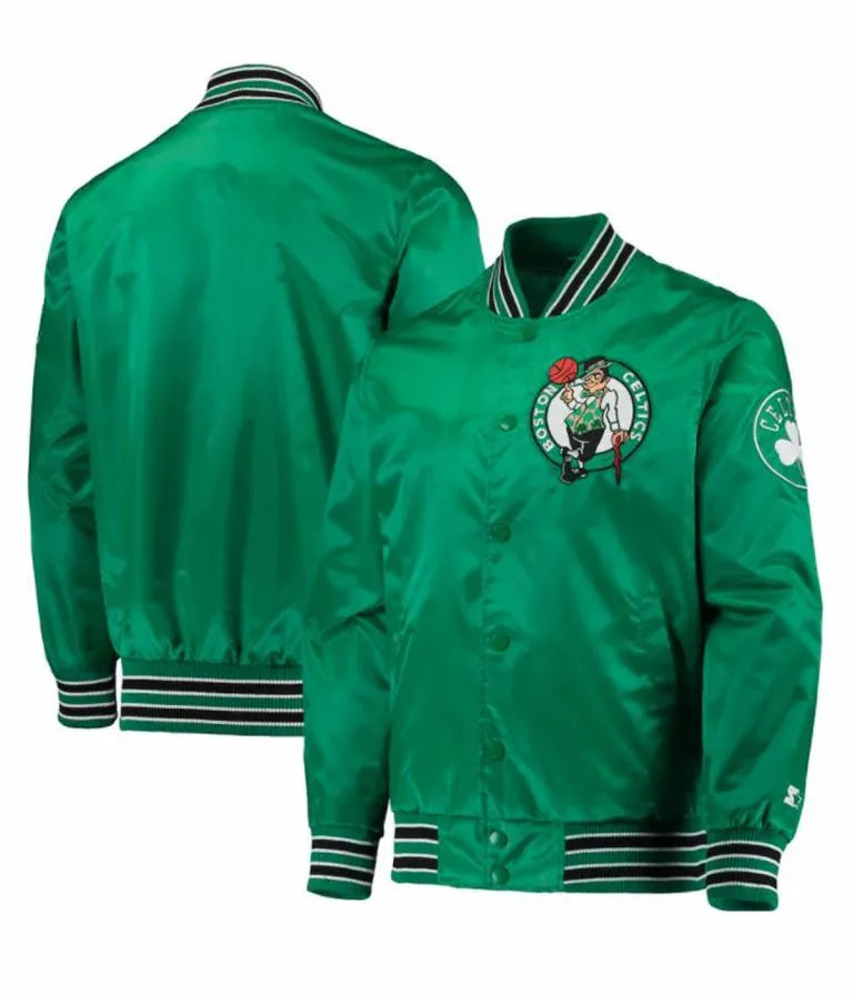 Boston Celtics Full-Snap Varsity Kelly Green Satin Men's Bomber Jacket