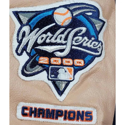NY Yankees Y2K World Series Varsity Navy Blue Wool & Beige Leather Men's Jacket