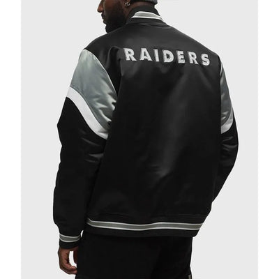 Los Angeles Raiders Heavyweight Full-Snap Varsity Black Satin Men's Bomber Jacket