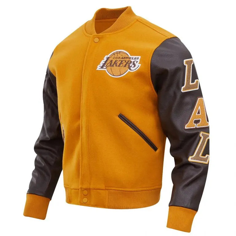 Los Angeles Lakers Classic Varsity Orange Wool & Brown Genuine Leather Sleeves Men's Letterman Jacket