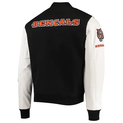 Cincinnati Bengals Black Wool & White Genuine Leather Sleeves Men's Varsity Jacket
