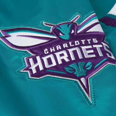 Charlotte Hornets Classic Full-Snap Varsity Teal Satin Men's Bomber Jacket