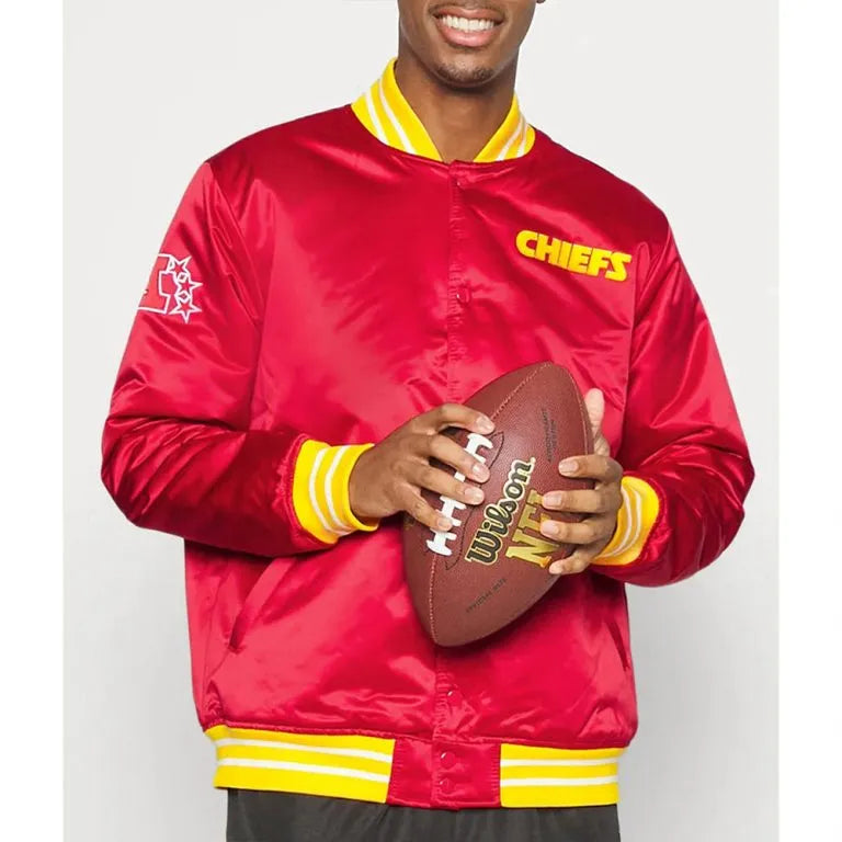Kansas City Chiefs Full-Snap Varsity Red Satin Men's Bomber Jacket