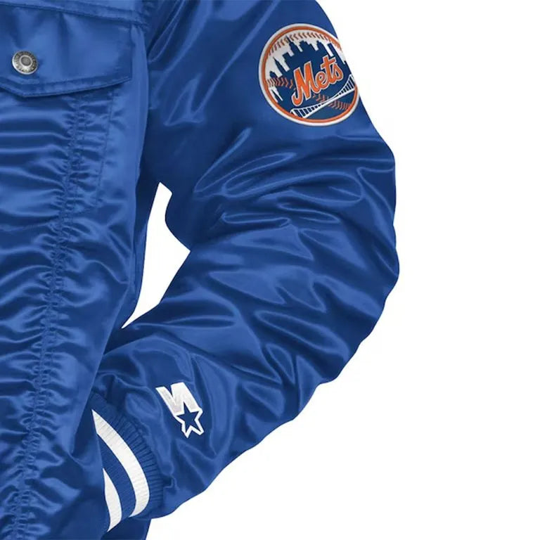New York Mets Silver Tab Full-Snap Trucker Royal Blue Satin Men's Jacket