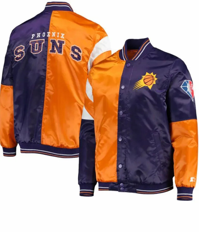 Phoenix Suns Full-Snap Varsity Orange and Purple Satin Men's Bomber Jacket