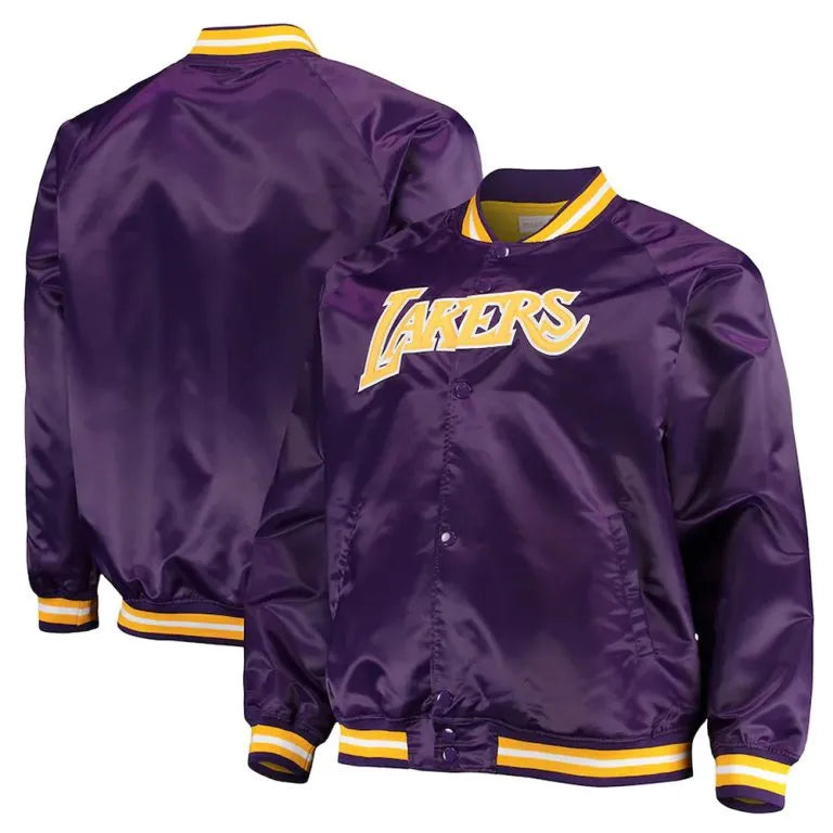 Los Angeles Lakers Hardwood Classics Full-Snap Varsity Purple Satin Men's Bomber Jacket