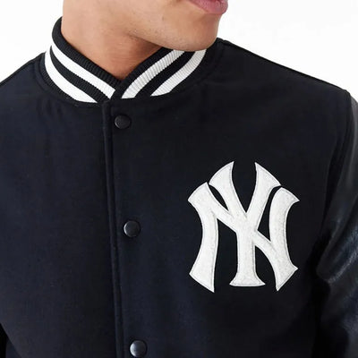 2009 NY Yankees World Series Varsity Full-Snap Black Wool/Leather Men's Jacket