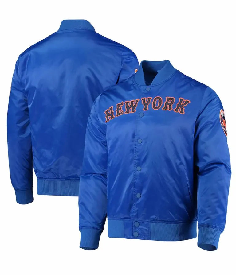 New York Mets Full-Snap Royal Blue Bomber Satin Men's Jacket