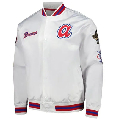 Atlanta Braves City Collection White Varsity Satin Men's Bomber Jacket