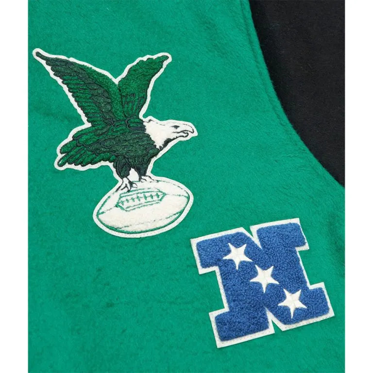 Philadelphia Eagles Team Legacy Green Wool & Black Wool Sleeves Men's Varsity Letterman Jacket