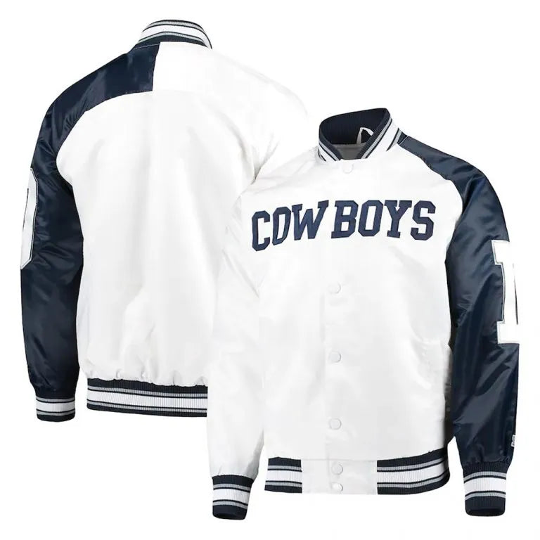 Dallas Cowboys Start of Season Retro Full-Snap Varsity Blue & White Satin Men's Bomber Jacket