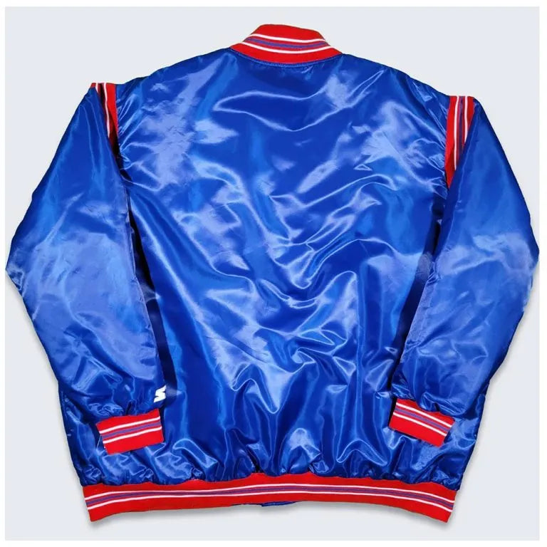 New England Patriots Ben Affleck Full-Snap Varsity Royal Blue Satin Men's Bomber Jacket