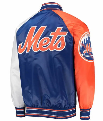 New York Mets Royal Blue & Orange Satin Raglan Full-Snap Varsity Men's Jacket