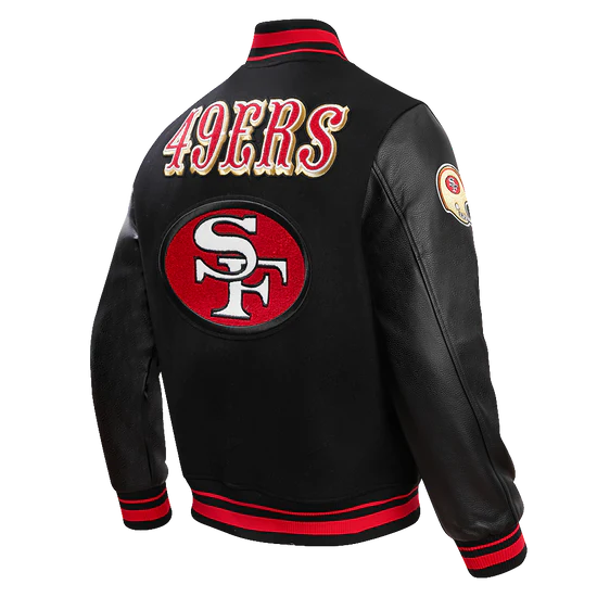 San Francisco 49ers Mash Up Retro Classic Black Wool & Genuine Leather Sleeves Men's Varsity Letterman Jacket