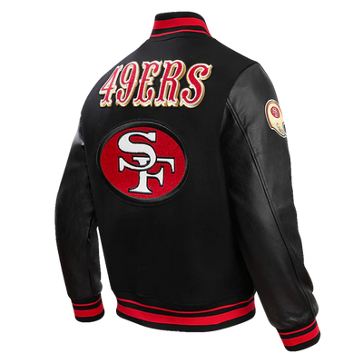 San Francisco 49ers Mash Up Retro Classic Black Wool & Genuine Leather Sleeves Men's Varsity Letterman Jacket