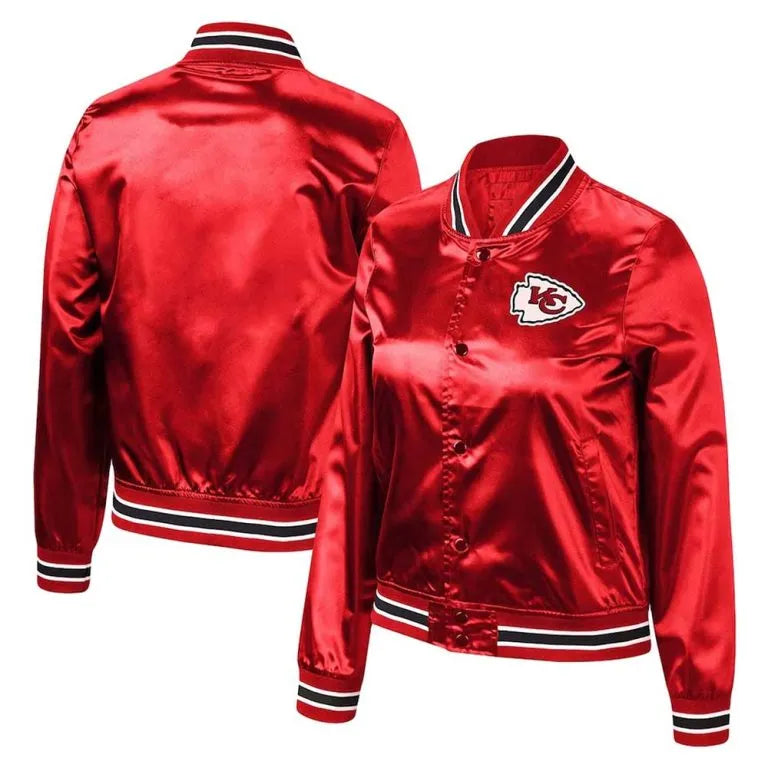 Kansas City Chiefs Lightweight Full-Snap Varsity Red Satin Men's Bomber Jacket