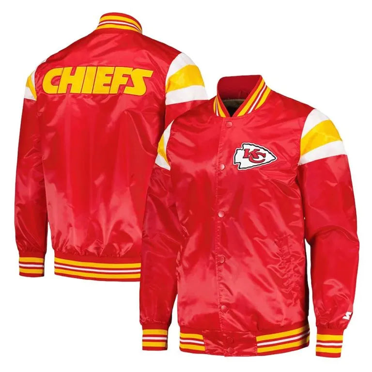 Kansas City Chiefs Full-Snap Varsity Red and Gold Satin Men's Bomber Jacket