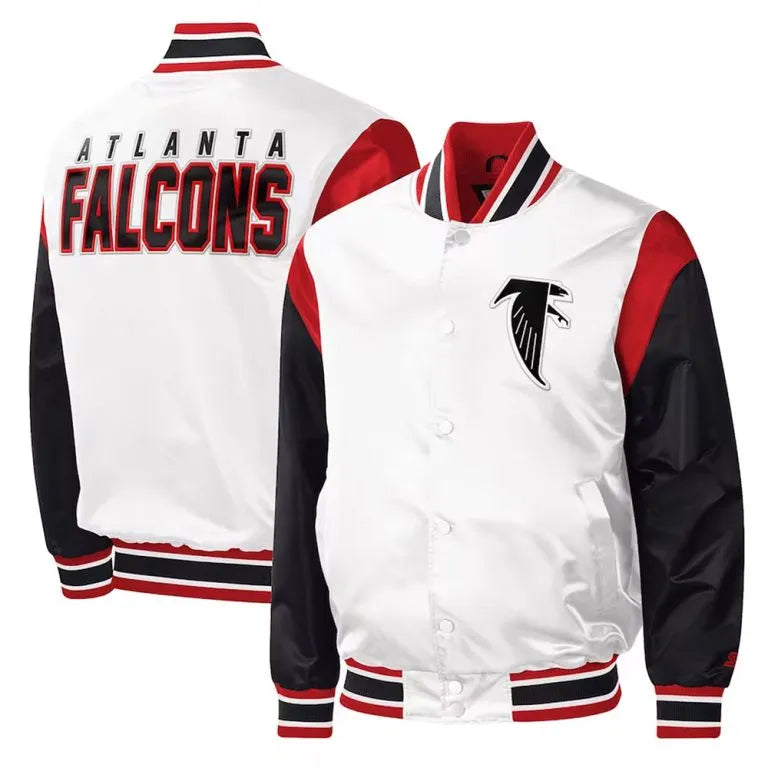 Atlanta Falcons Full-Snap Varsity Black and White Satin Men's Bomber Jacket