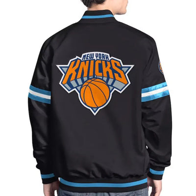 New York Knicks Scout Full-Snap Varsity Blue/Black Satin Men's Bomber Jacket