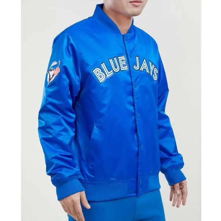 Toronto Blue Jays Big Logo Varsity Full-Snap Royal Blue Satin Men's Jacket
