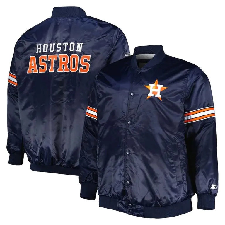 Houston Astros Pick & Roll Full-Snap Varsity Navy Blue Satin Men's Jacket