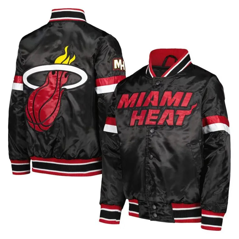 Miami Heat Home Game Full-Snap Varsity Black Satin Men's Bomber Jacket