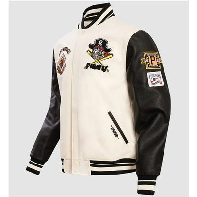 Pittsburgh Pirates Retro Classic Rib Off White Wool & Black Leather Varsity Men's Jacket