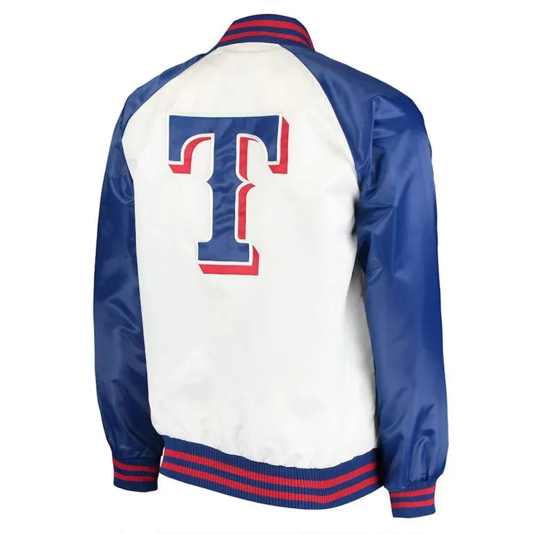 Texas Rangers Clean-Up Hitter White/Blue Satin Full-Snap Men's Jacket