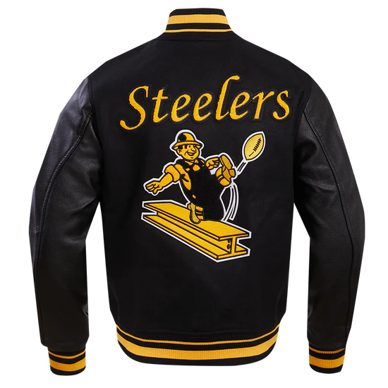 Pittsburgh Steelers Retro Classic Black Wool & Genuine Leather Sleeves Men's Varsity Letterman Jacket